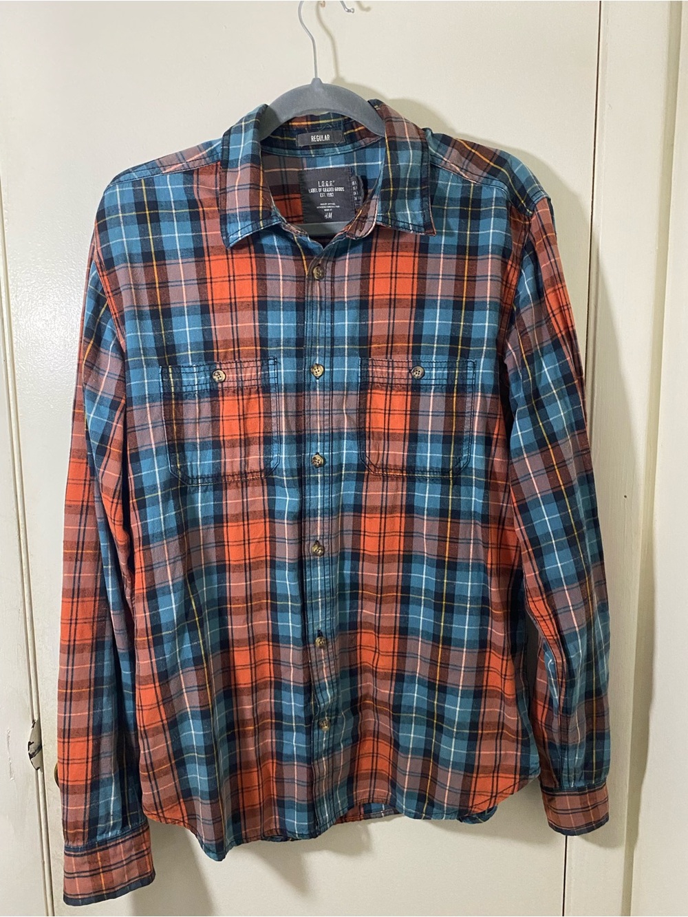 H&M Orange and Blue Plaid Button-Down Shirt
